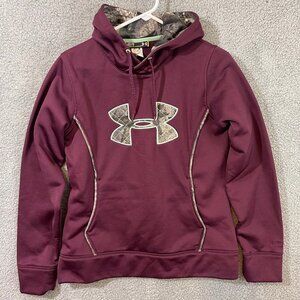 Under Armour Hoodie Women’s Medium Burgundy‎ Quilted Camouflage Camo Logo